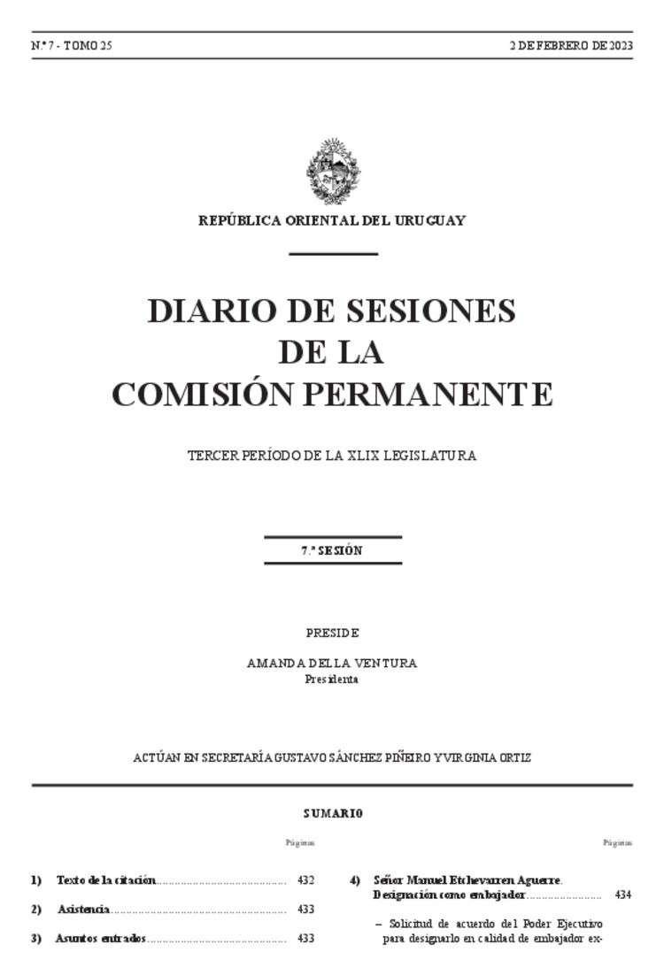 DIARIO DE SESIONES DE LA COMISION PERMANENTE del 02/02/2023